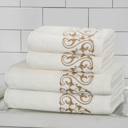 Medallion prosoape luxury 650 gr/mp maro Set 4 Prosoape de Baie Medallion Embroidery LUX 650gr/mp Extra SOFT - Albe - Imagine 3