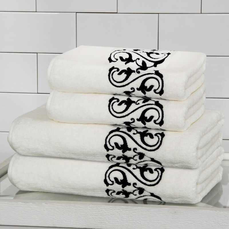 Medallion prosoape luxury 650 gr/mp negre Set 4 Prosoape de Baie Medallion Embroidery LUX 650gr/mp Extra SOFT - Albe - Luxury embroidery