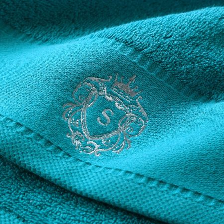 Set 4 Prosoape de Baie Aroyel LUX 650gr/mp Extra SOFT cu Monogramă - Turquoise - Imagine 3