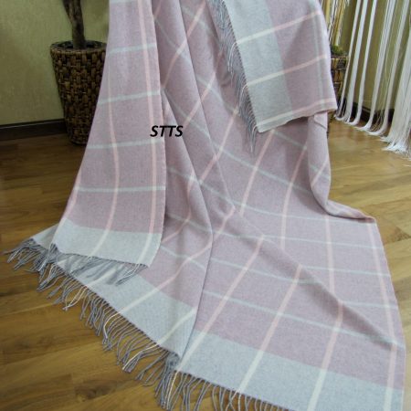 Pătură 90% lână merino și 10% cașmir - Faro Lux Carouri cu Roz - Imagine 2